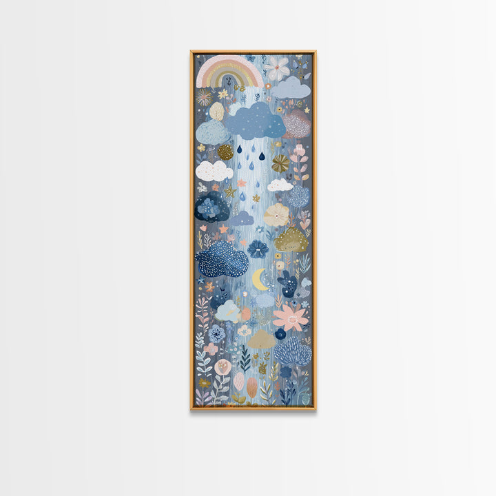 Cloud Rainbow and Raindrop Composition Canvas Print, Nursery Decor, Nursery Prints, Fine Art, Nursery, Nursery Wall Decal, NDE-1x3-56