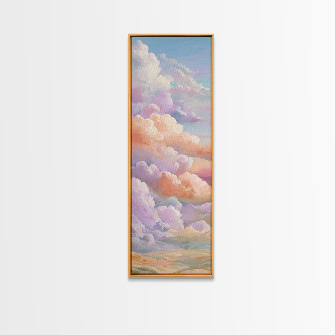 Pastel Rainbow with Soft Cloud Shapes Framed Canvas Print, Nursery Decor, Abstract Art, Nursery, Nursery Prints, NDE-1x3-61