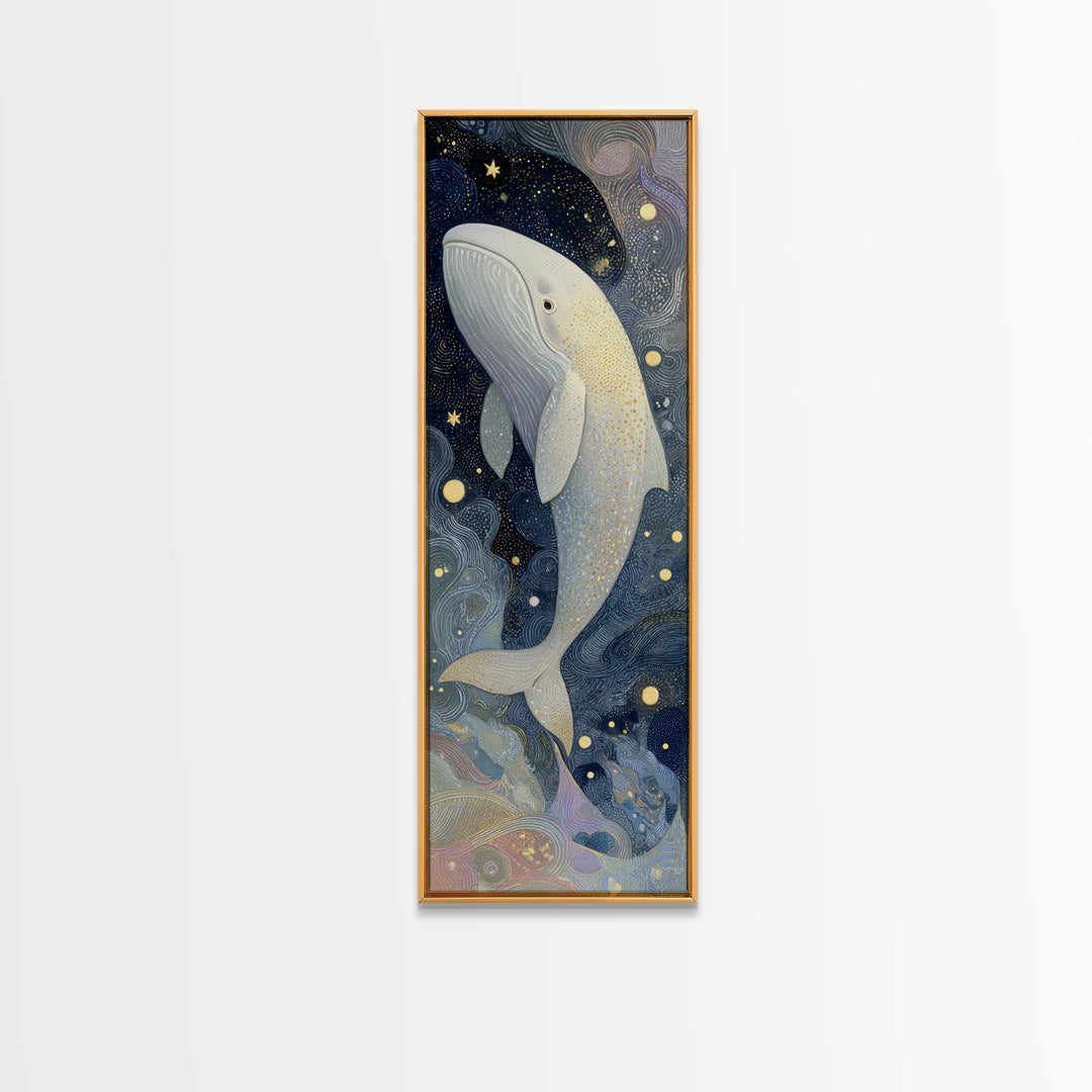Baby Whale Swimming Through Stars Canvas Print, Nursery Decor, Botanical Wall Art, Nursery, Neutral Decor, Modern Decor, NDE-1x3-68