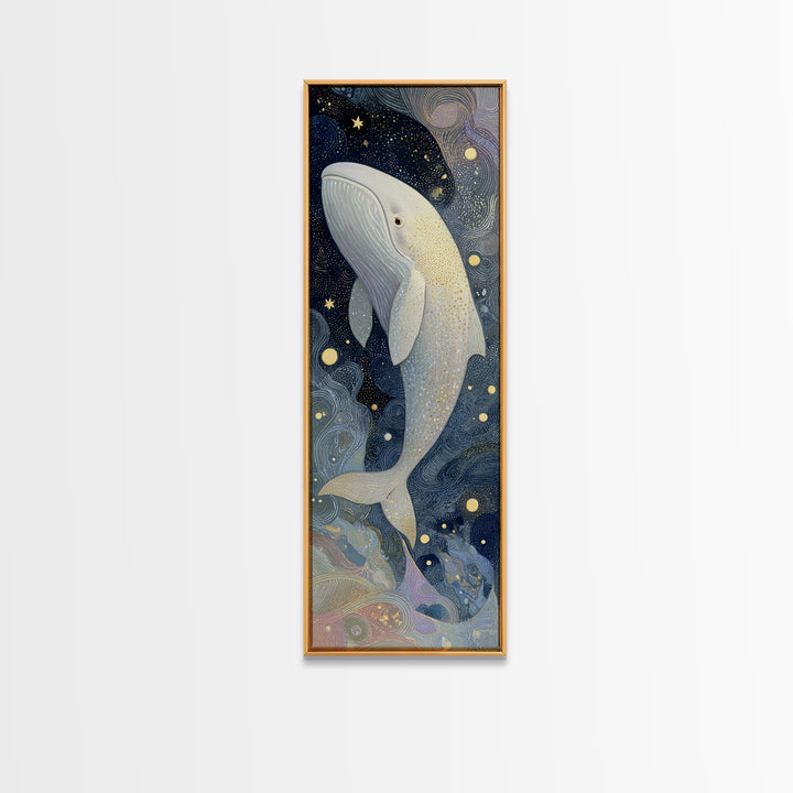 Baby Whale Swimming Through Stars Canvas Print, Nursery Decor, Botanical Wall Art, Nursery, Neutral Decor, Modern Decor, NDE-1x3-68