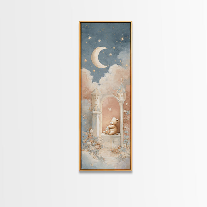Storybook Bear with Little Lantern Framed Canvas Print, Nursery Decor, Wall Art, Oil Painting, Nursery, Nursery Wall Decor, NDE-1x3-69