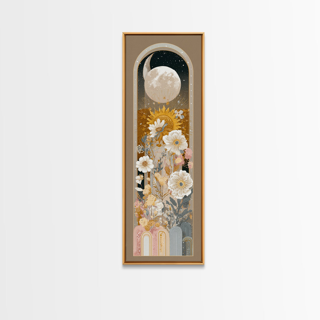 Neutral Boho Sun and Arch Shapes Framed Canvas Print, Nursery Decor, Gallery Decor, Fine Art, Nursery, Wall Art, Home Decor, NDE-1x3-71