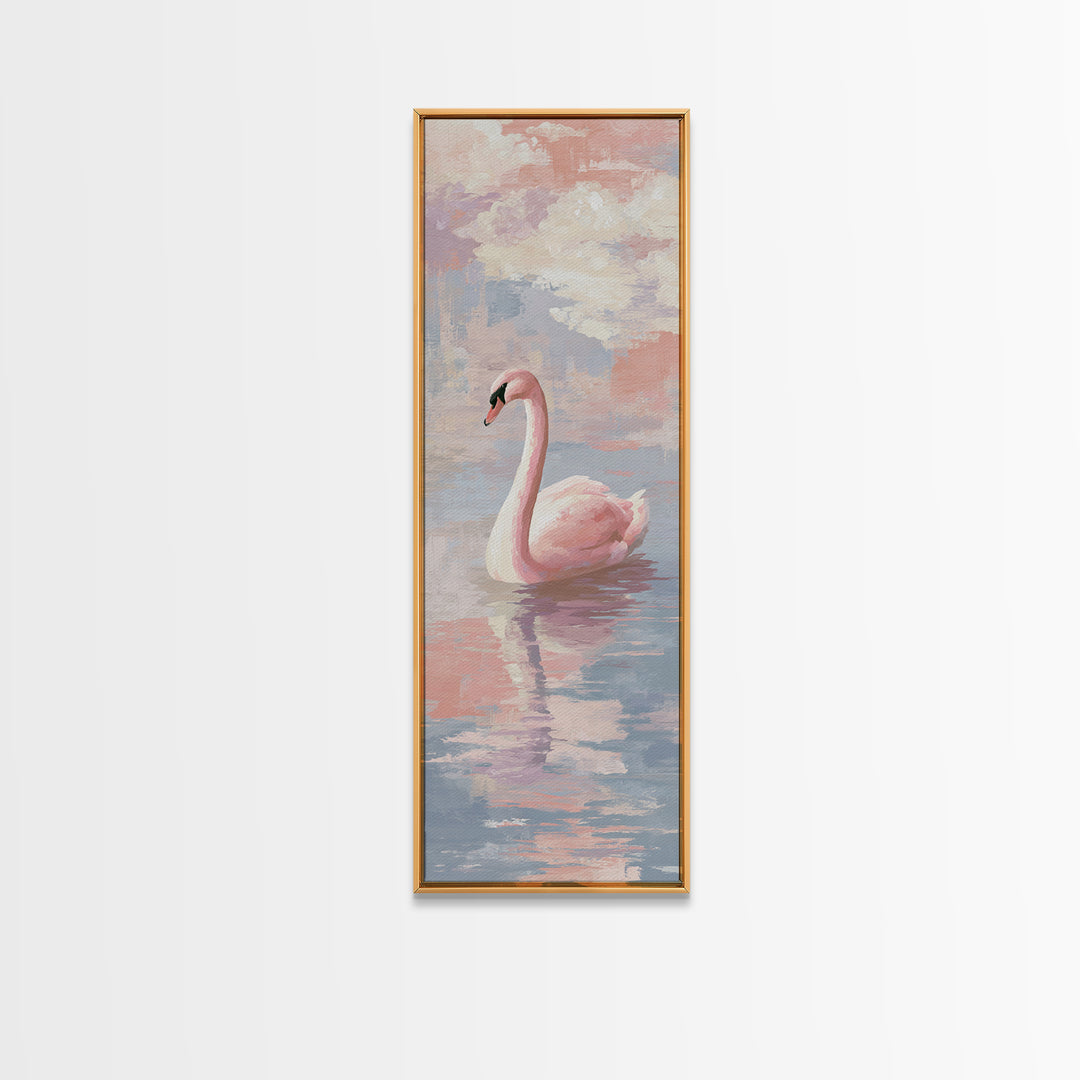 Pink Swan on Calm Pond Canvas Print, Nursery Decor, Nursery Wall Decor, Fine Art, Nursery, Nursery Name Sign, Kids Wall Art, NDE-1x3-73
