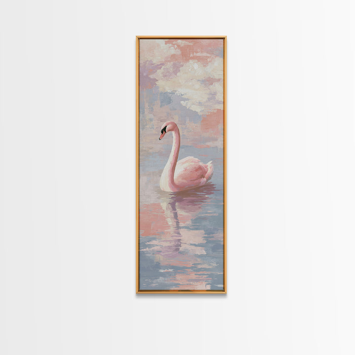Pink Swan on Calm Pond Canvas Print, Nursery Decor, Nursery Wall Decor, Fine Art, Nursery, Nursery Name Sign, Kids Wall Art, NDE-1x3-73