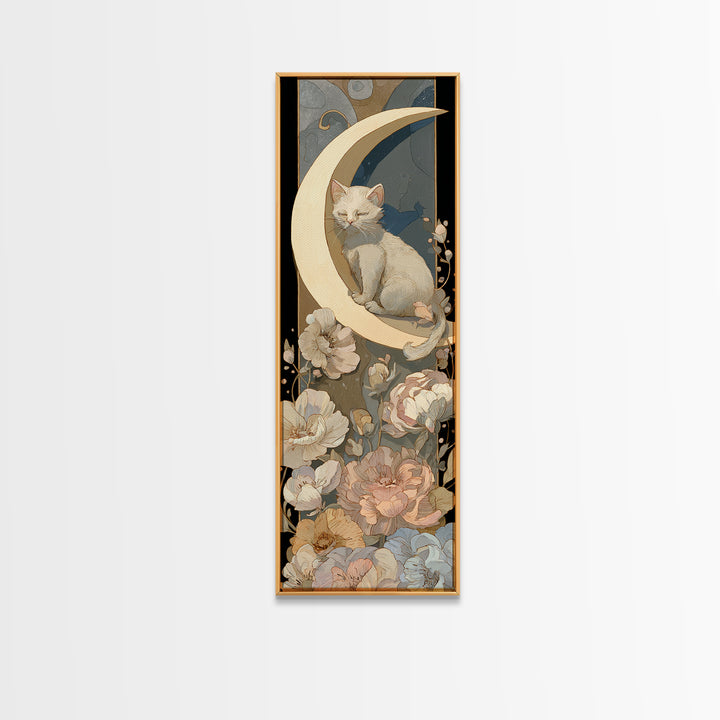 Sleeping Kitten on Crescent Moon Canvas Print, Nursery Decor, Wall Decor, Nursery, Woodland Nursery Decor, Nursery Prints, NDE-1x3-77