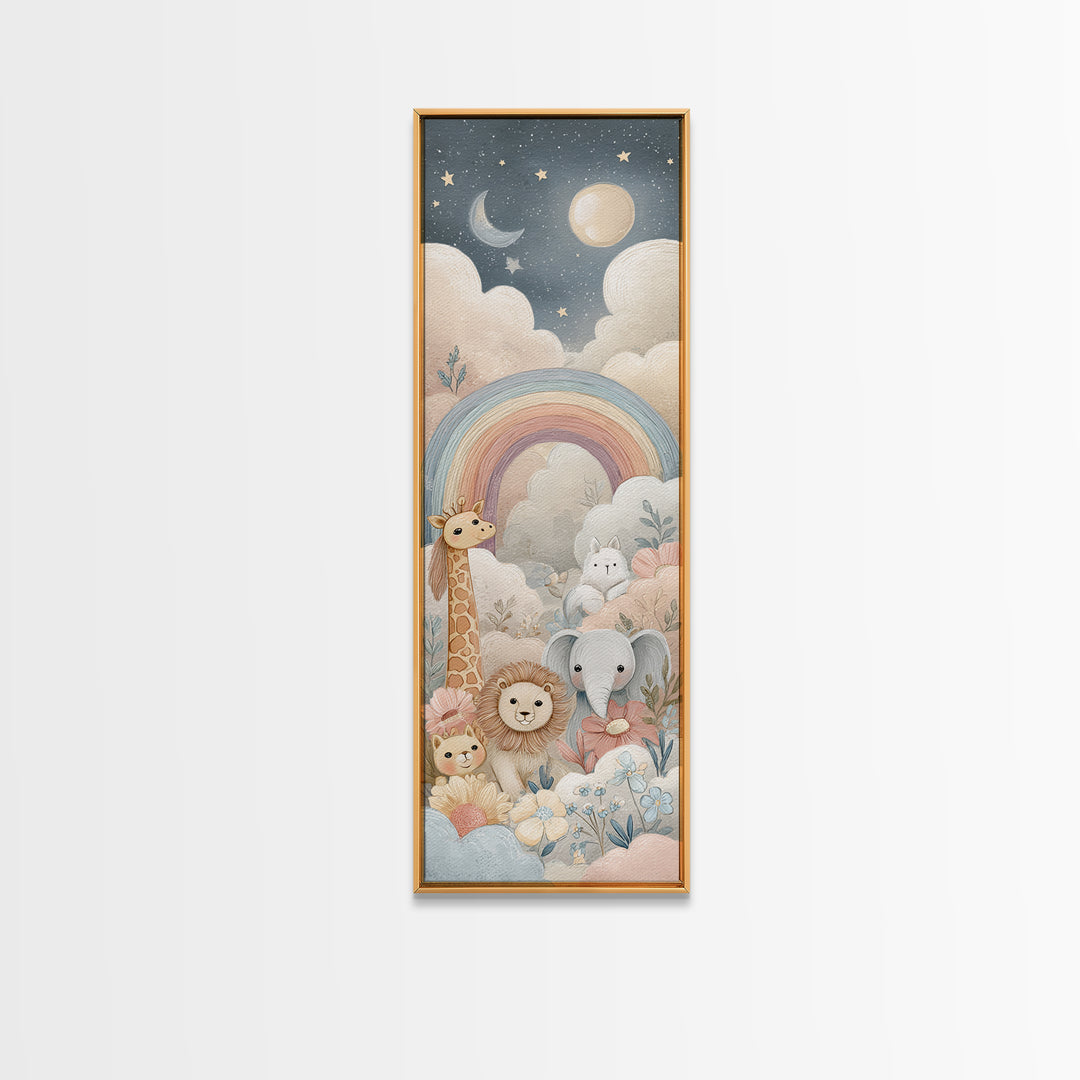 Cloud Rainbow and Raindrop Composition Framed Canvas Print, Nursery Decor, Contemporary Art, Fine Art, Nursery, Wall Decals, NDE-1x3-8