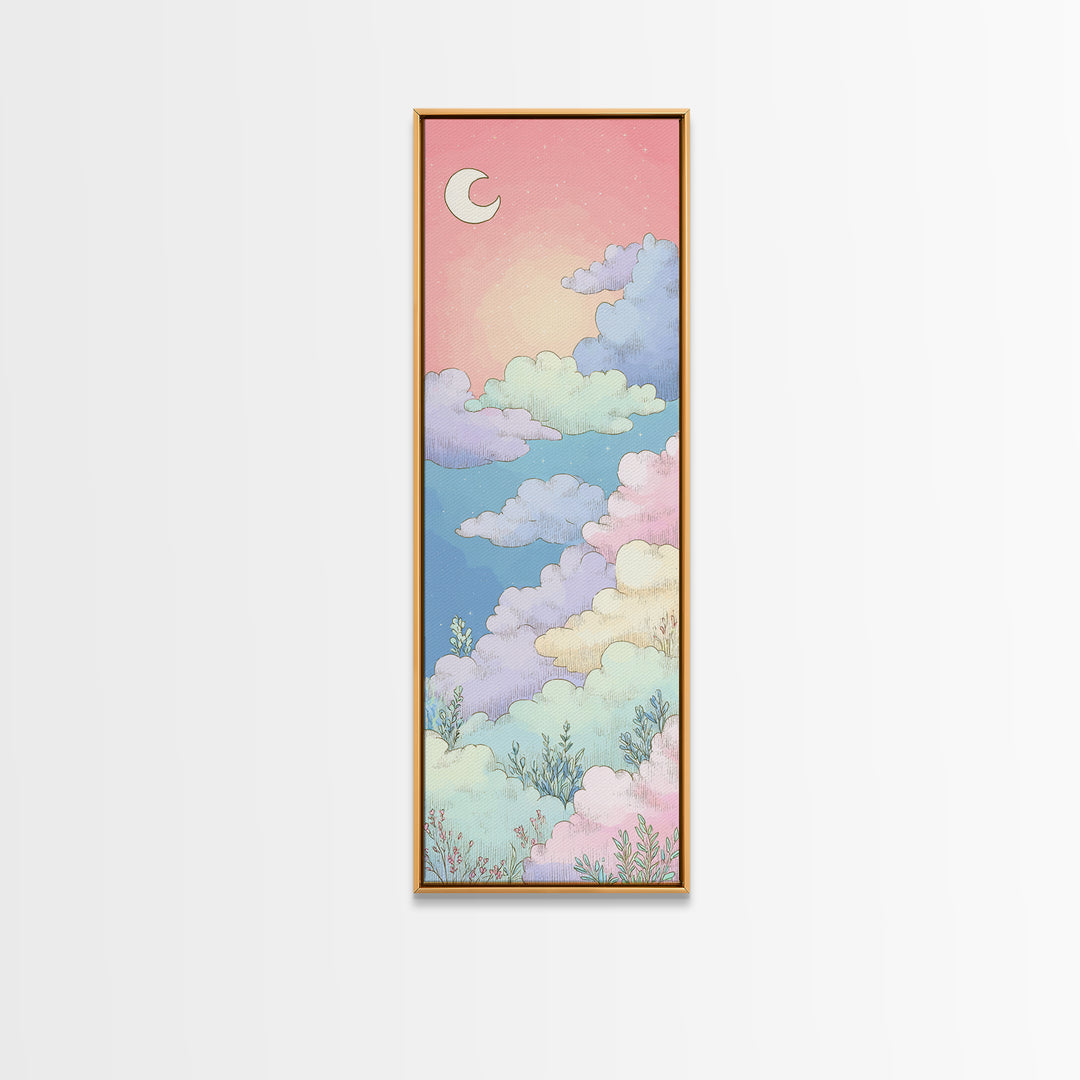 Pastel Rainbow with Soft Cloud Shapes Canvas Print, Nursery Decor, Wall Decal, Abstract Art, Nursery, Wall Light, NDE-1x3-85