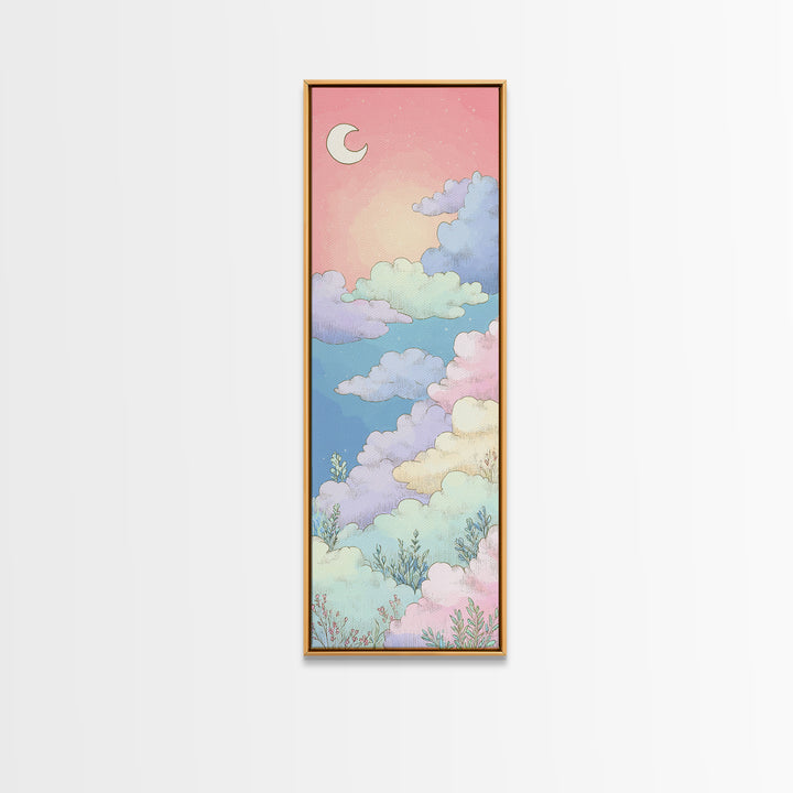 Pastel Rainbow with Soft Cloud Shapes Canvas Print, Nursery Decor, Wall Decal, Abstract Art, Nursery, Wall Light, NDE-1x3-85