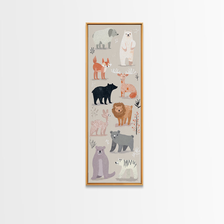 Woodland Animal Parade Canvas Print, Nursery Decor, Contemporary Art, Fine Art, Nursery, Wall Decals, Nursery Wall Decor, NDE-1x3-86