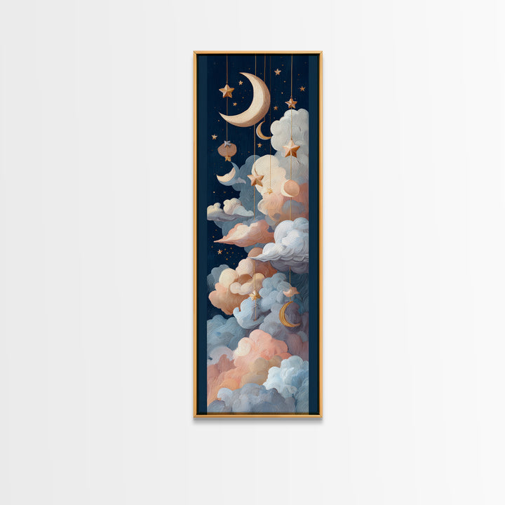 Moon Phase Mobile Framed Canvas Print, Nursery Decor, Statement Artwork, Fine Art, Nursery, Nursery Wall Art, NDE-1x3-87