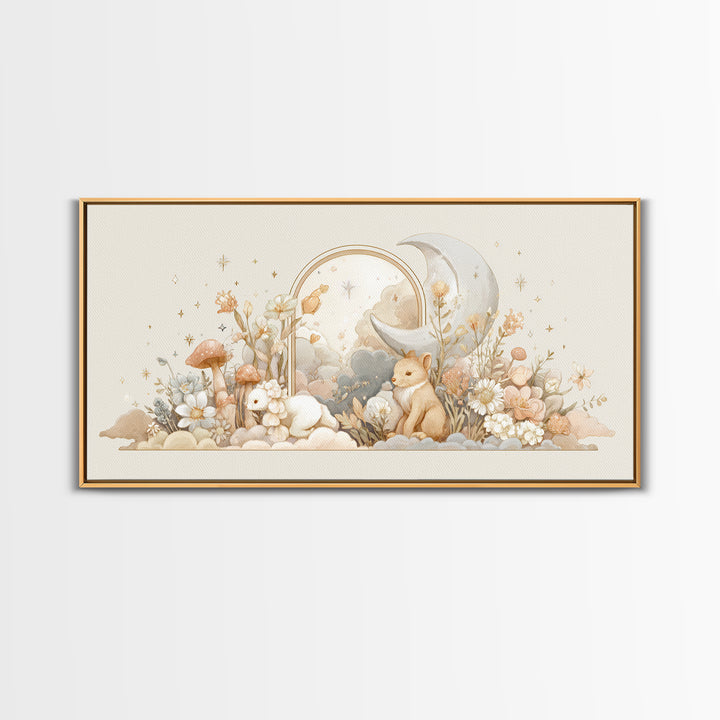 Soft Floral Initial Frame Without Letters Framed Canvas Print, Nursery Decor, Minimalist Decor, Oil Painting, Nursery, NDE-2x1-30