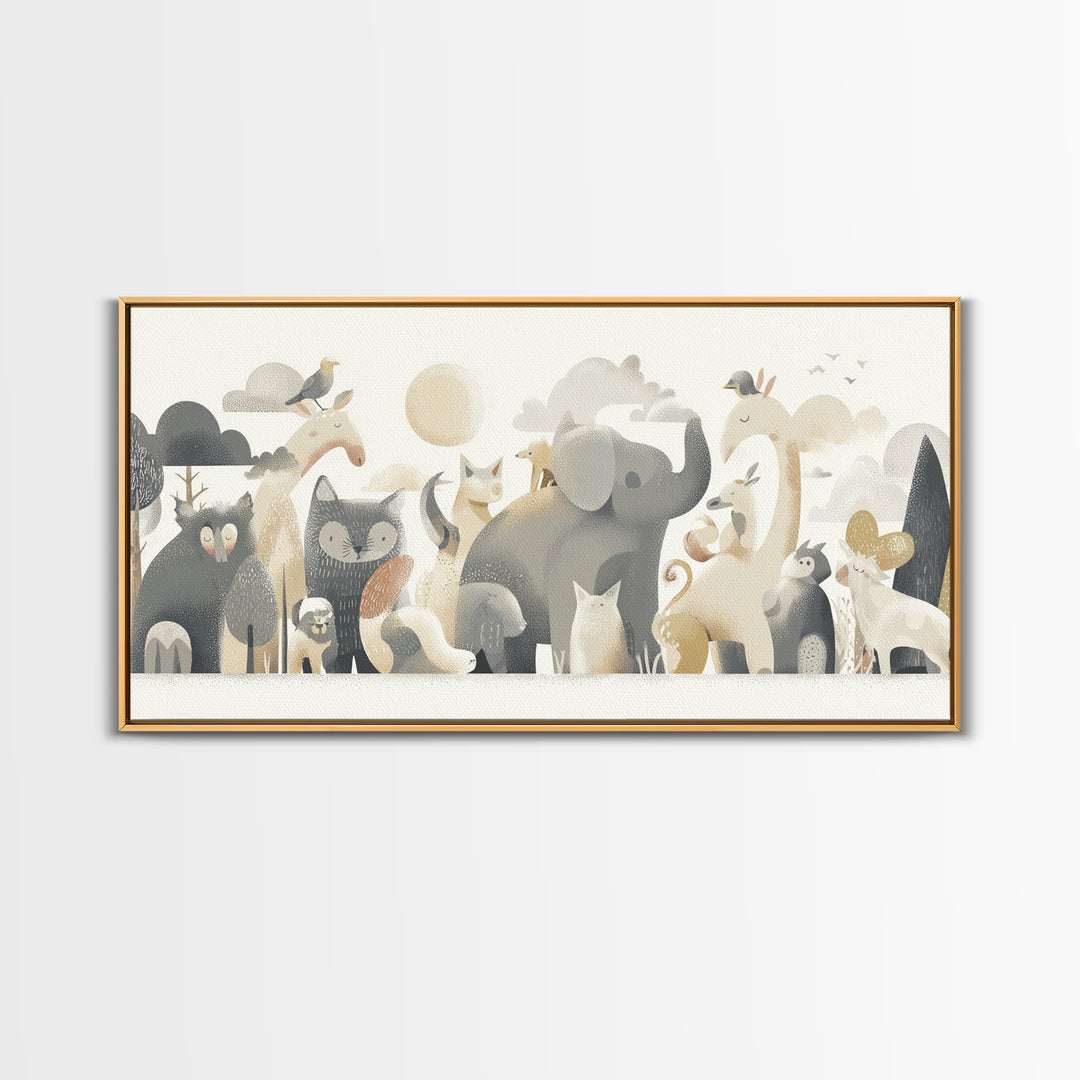 Woodland Animal Parade Framed Canvas Print, Nursery Decor, Wall Decor, Nursery, Woodland Nursery Decor, Nursery Prints, NDE-2x1-46