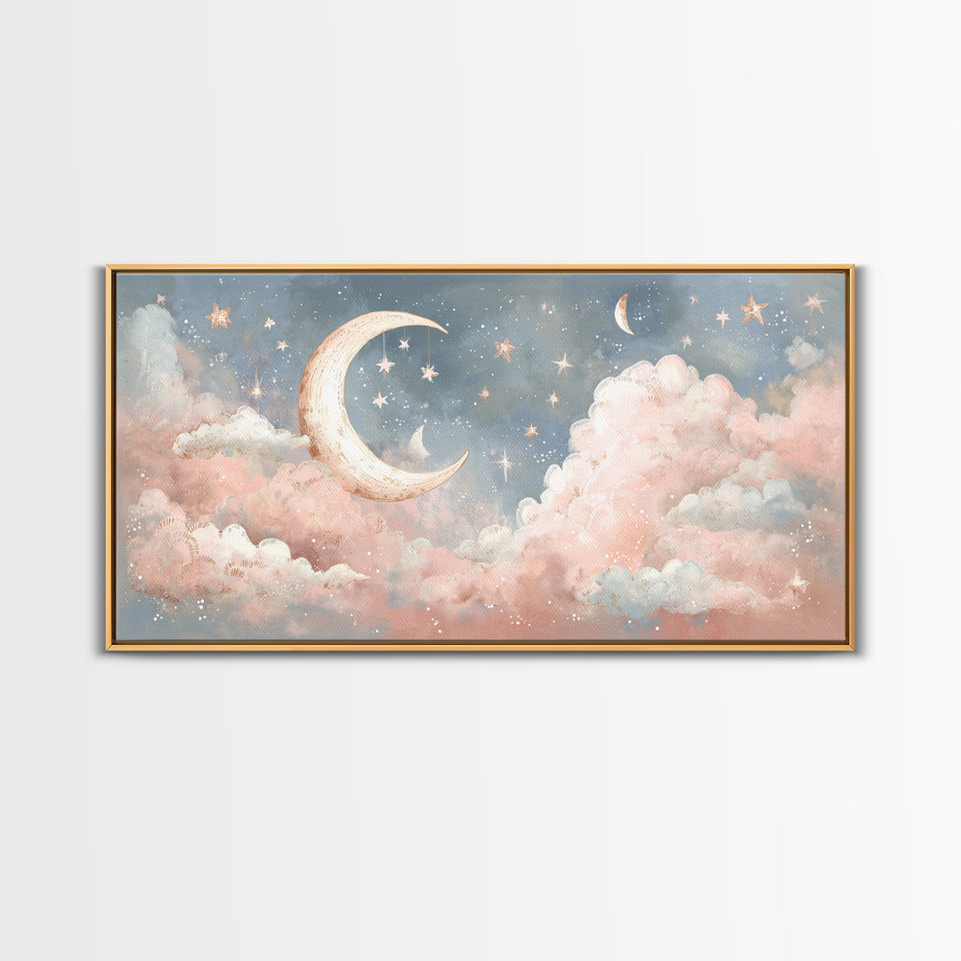 Moon Phase Mobile Canvas Print, Nursery Decor, Wall, Oil Painting, Nursery, Nursery Wall Decals, Woodland Nursery, NDE-2x1-47