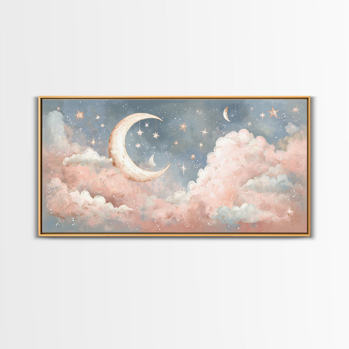 Moon Phase Mobile Canvas Print, Nursery Decor, Wall, Oil Painting, Nursery, Nursery Wall Decals, Woodland Nursery, NDE-2x1-47