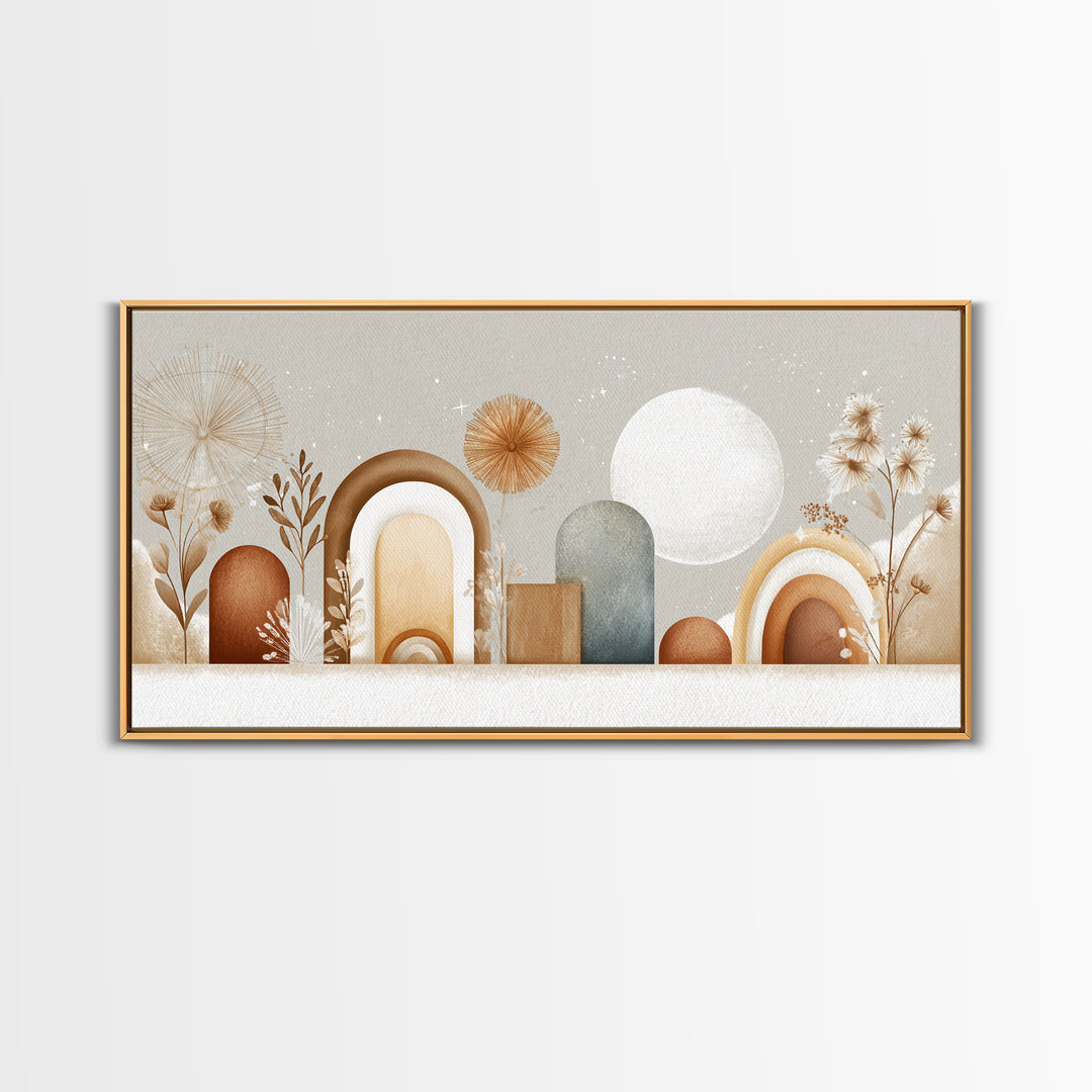 Neutral Boho Sun and Arch Shapes Framed Canvas Print, Nursery Decor, Nursery Prints, Fine Art, Nursery, Nursery Wall Decal, NDE-2x1-55
