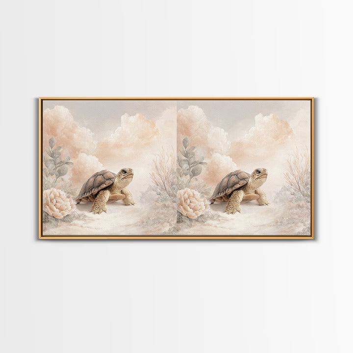 Tiny Turtle with Sea Plants Canvas Print, Nursery Decor, Floral Wall Art, Fine Art, Nursery, Gallery Decor, Neutral Decor, NDE-2x1-63