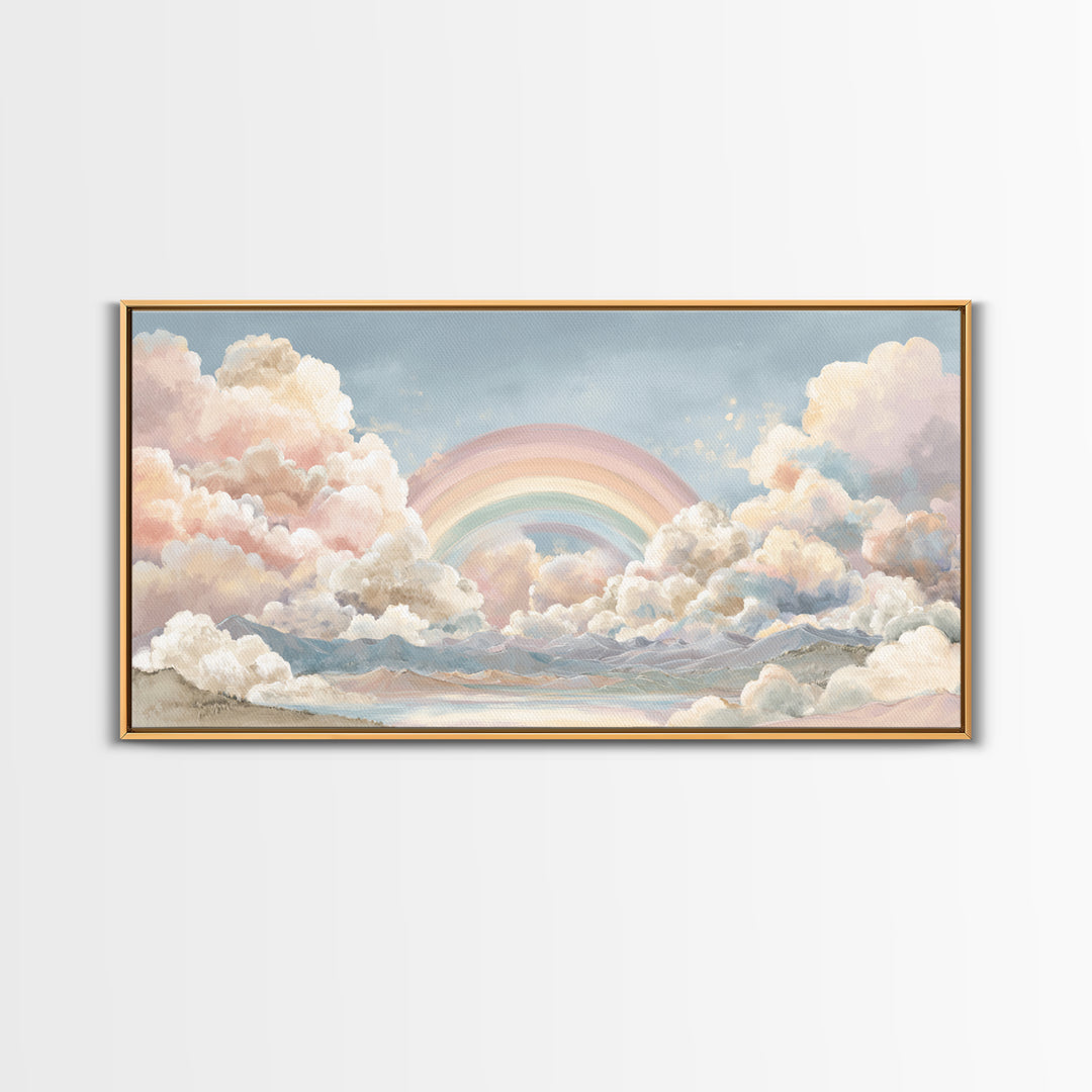 Pastel Rainbow with Soft Cloud Shapes Canvas Print, Nursery Decor, Floral Wall Art, Abstract Art, Nursery, Gallery Decor, NDE-2x1-69