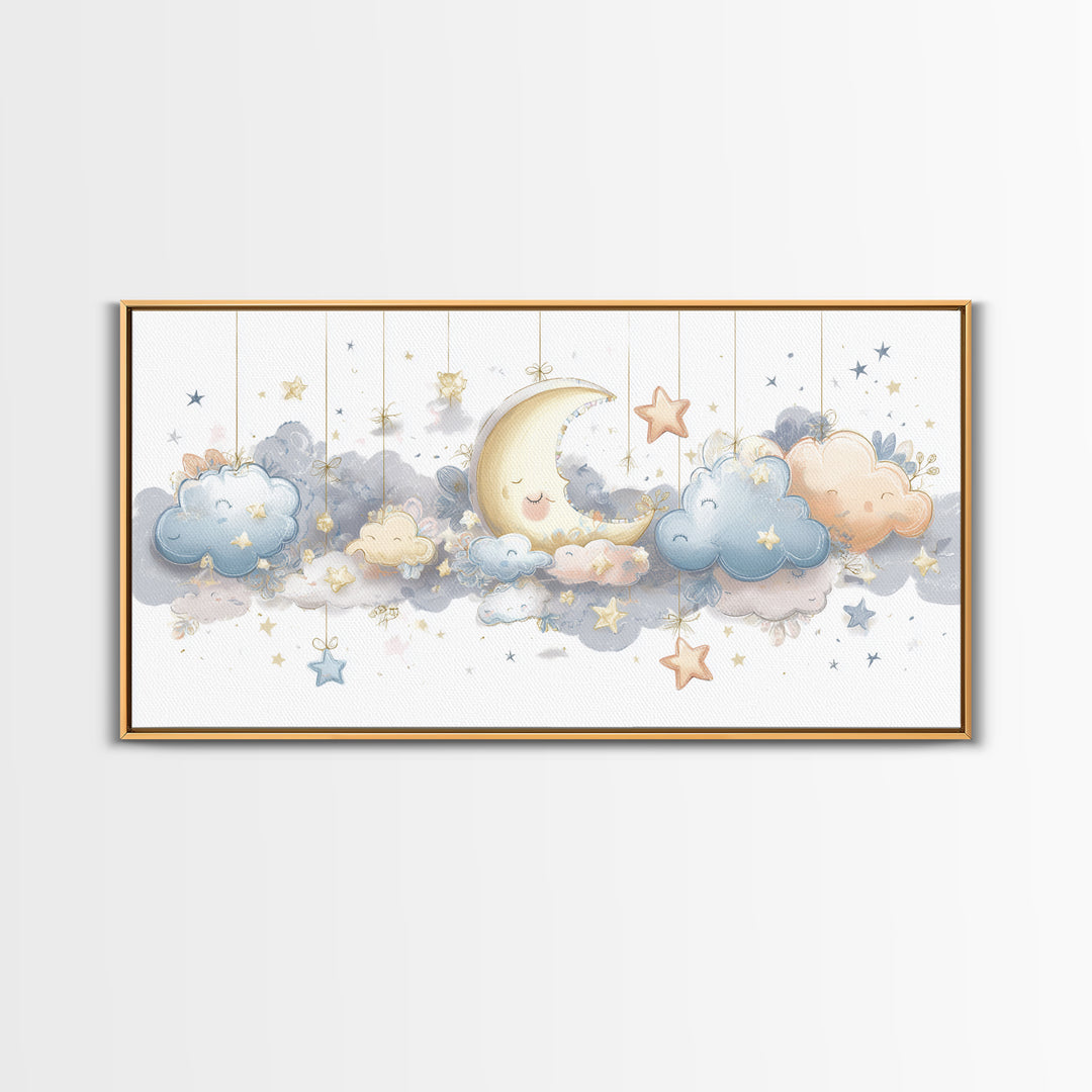 Moon Phase Mobile Canvas Print, Nursery Decor, Kids Wall Art, Abstract Art, Nursery, Room Decor, Textured Painting, NDE-2x1-71