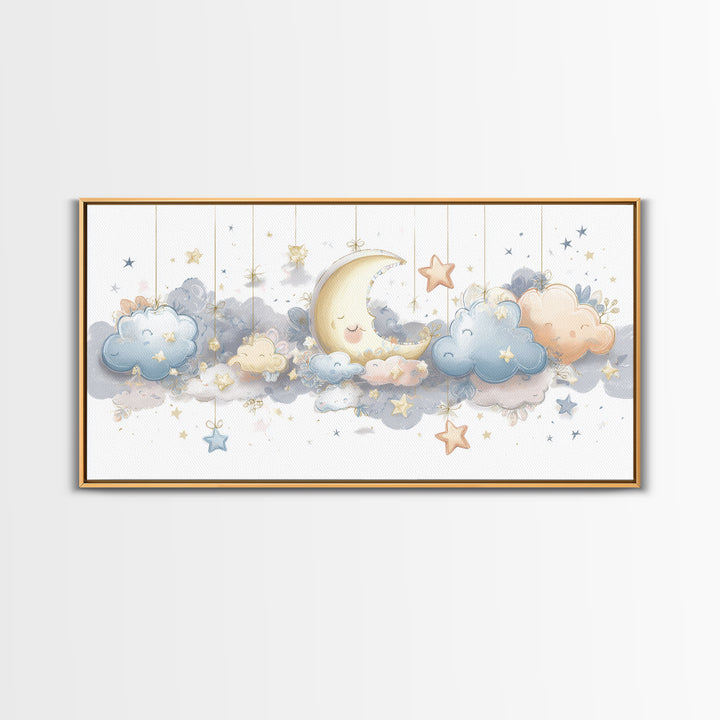 Moon Phase Mobile Canvas Print, Nursery Decor, Kids Wall Art, Abstract Art, Nursery, Room Decor, Textured Painting, NDE-2x1-71