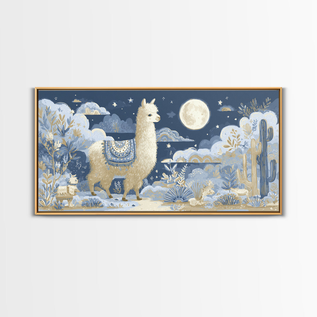 Cute Llama with Blanket Pattern Canvas Print, Nursery Decor, Playroom Decor, Nursery, Boy Nursery Decor, Gallery Decor, NDE-2x1-89