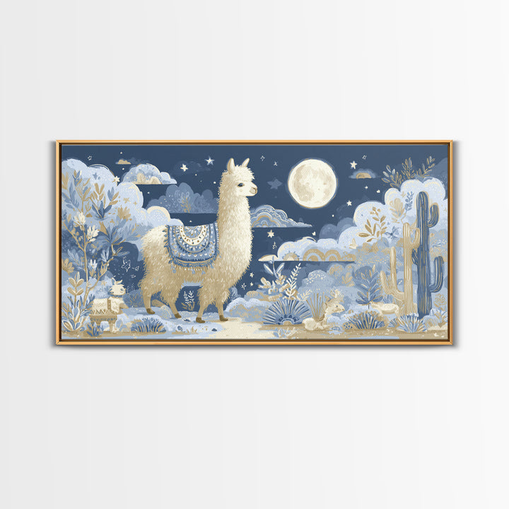 Cute Llama with Blanket Pattern Canvas Print, Nursery Decor, Playroom Decor, Nursery, Boy Nursery Decor, Gallery Decor, NDE-2x1-89