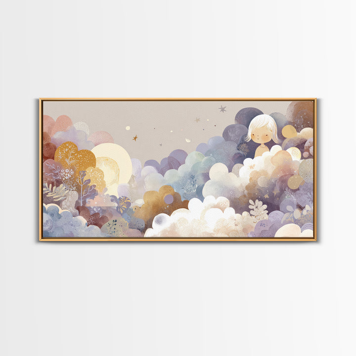 Pastel Rainbow with Soft Cloud Shapes Canvas Print, Nursery Decor, Floral Wall Art, Abstract Art, Nursery, Gallery Decor, NDE-2x1-93