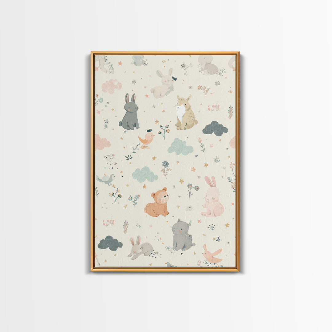 Woodland Animal Parade Canvas Print, Nursery Decor, Contemporary Art, Fine Art, Nursery, Wall Decals, Nursery Wall Decor, NDE-2x3-10