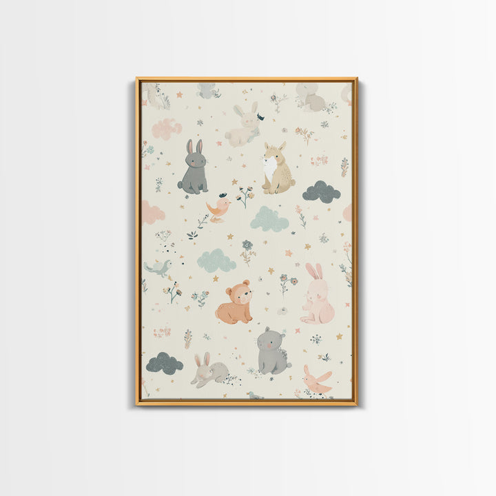 Woodland Animal Parade Canvas Print, Nursery Decor, Contemporary Art, Fine Art, Nursery, Wall Decals, Nursery Wall Decor, NDE-2x3-10
