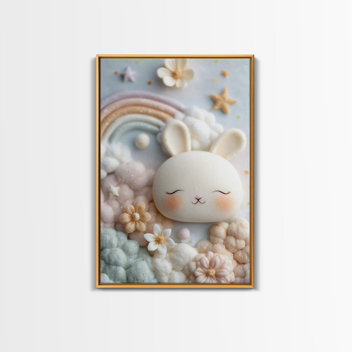 Cloud Rainbow and Raindrop Composition Framed Canvas Print, Nursery Decor, Canvas, Fine Art, Nursery, Playroom Decor, NDE-2x3-100
