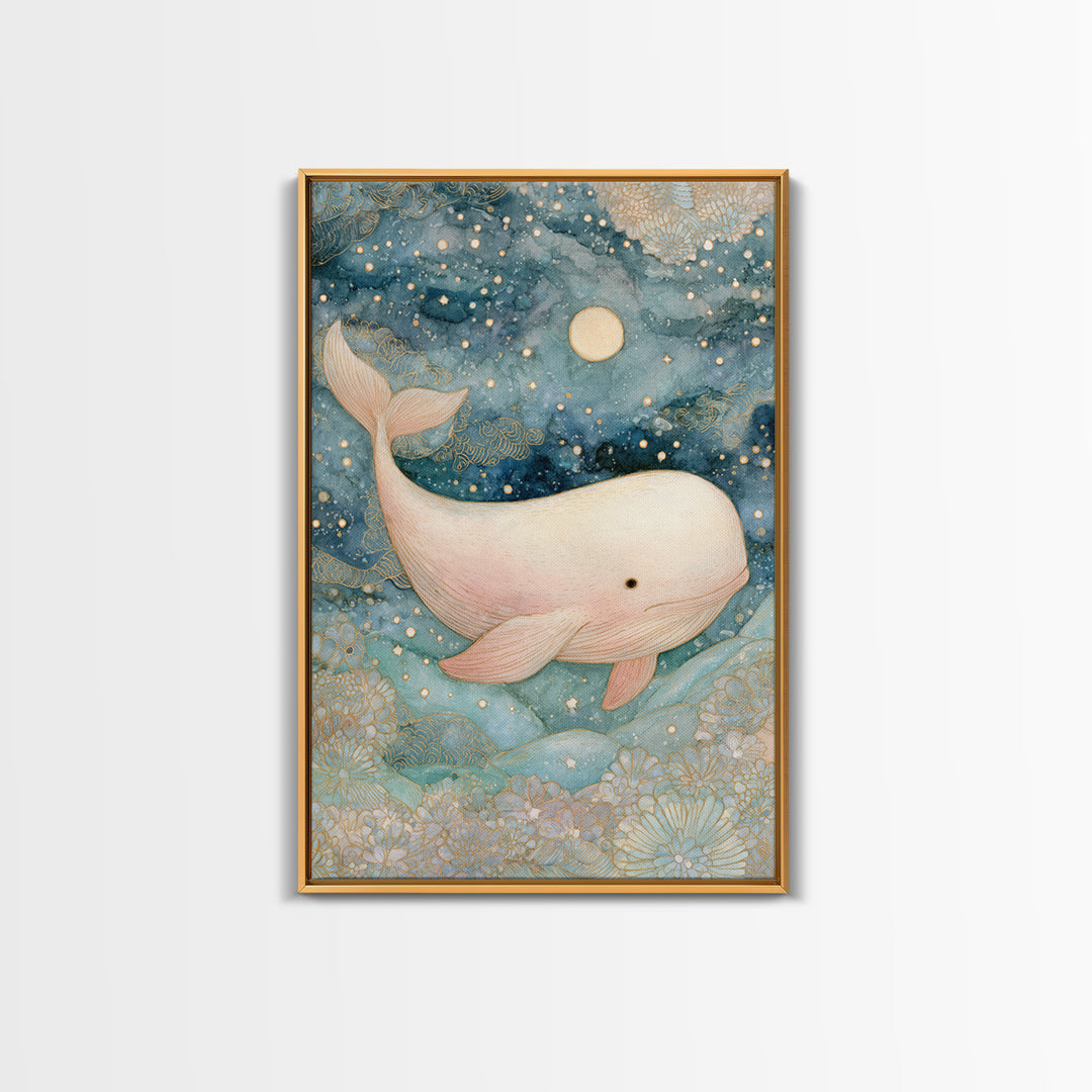 Baby Whale Swimming Through Stars Canvas Print, Nursery Decor, Gallery Decor, Fine Art, Nursery, Wall Art, Home Decor, NDE-2x3-16