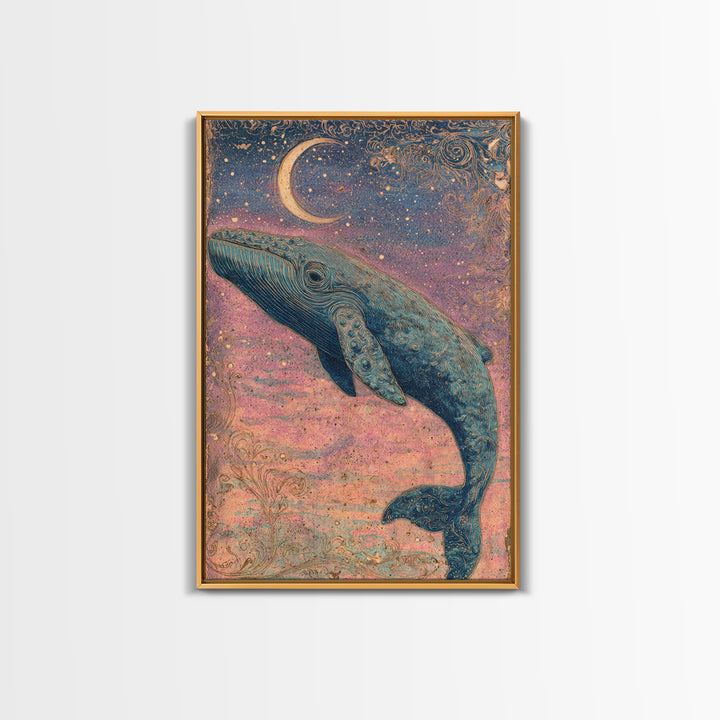 Sleeping Kitten on Crescent Moon Framed Canvas Print, Nursery Decor, Framed Wall Art, Fine Art, Nursery, Safari Nursery Decor, NDE-2x3-25