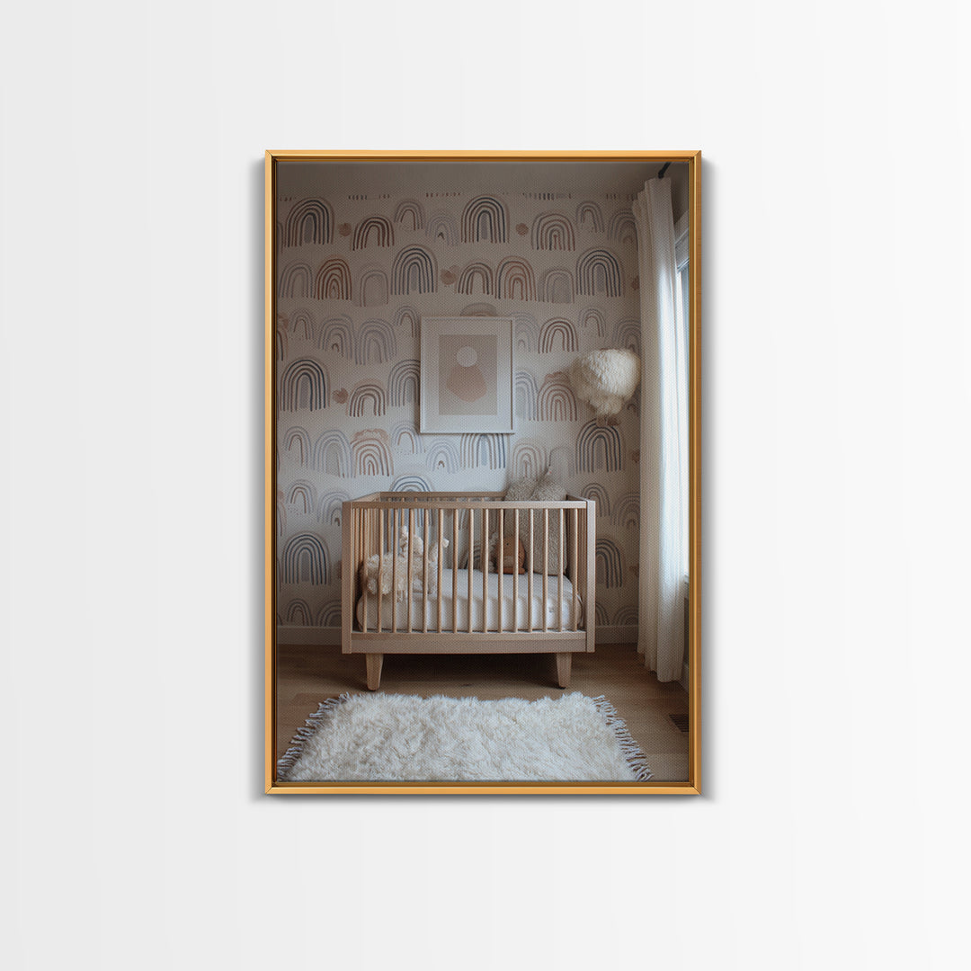 Neutral Boho Sun and Arch Shapes Framed Canvas Print, Nursery Decor, Nursery, Abstract Art, Nursery, Baby Girl Nursery Decor, NDE-2x3-43
