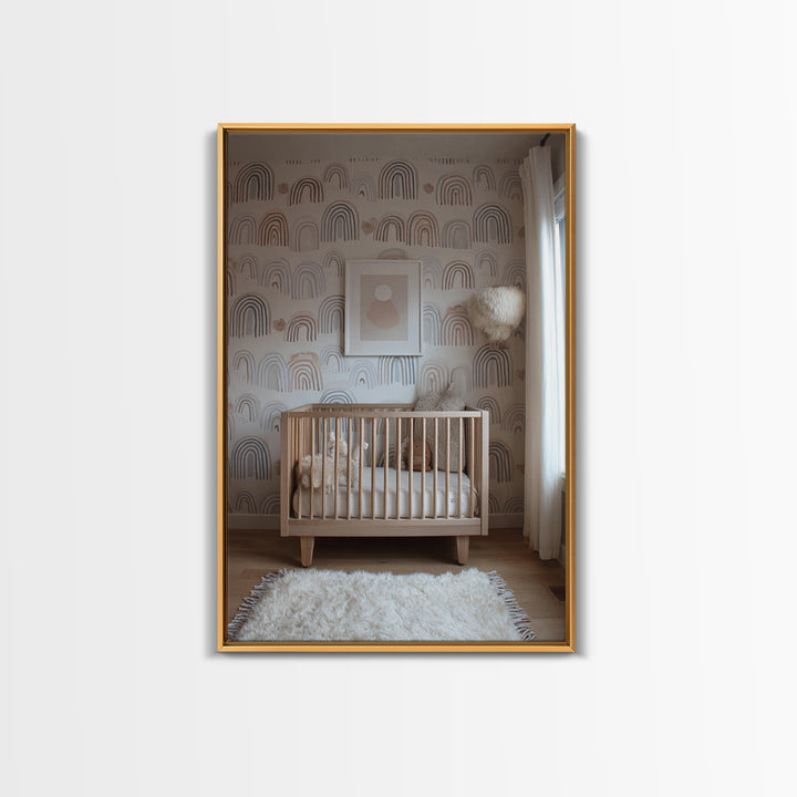Neutral Boho Sun and Arch Shapes Framed Canvas Print, Nursery Decor, Nursery, Abstract Art, Nursery, Baby Girl Nursery Decor, NDE-2x3-43