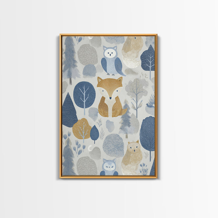 Fox and Owl Friends Framed Canvas Print, Nursery Decor, Wall Decor, Fine Art, Nursery, Woodland Nursery Decor, Nursery Prints, NDE-2x3-46