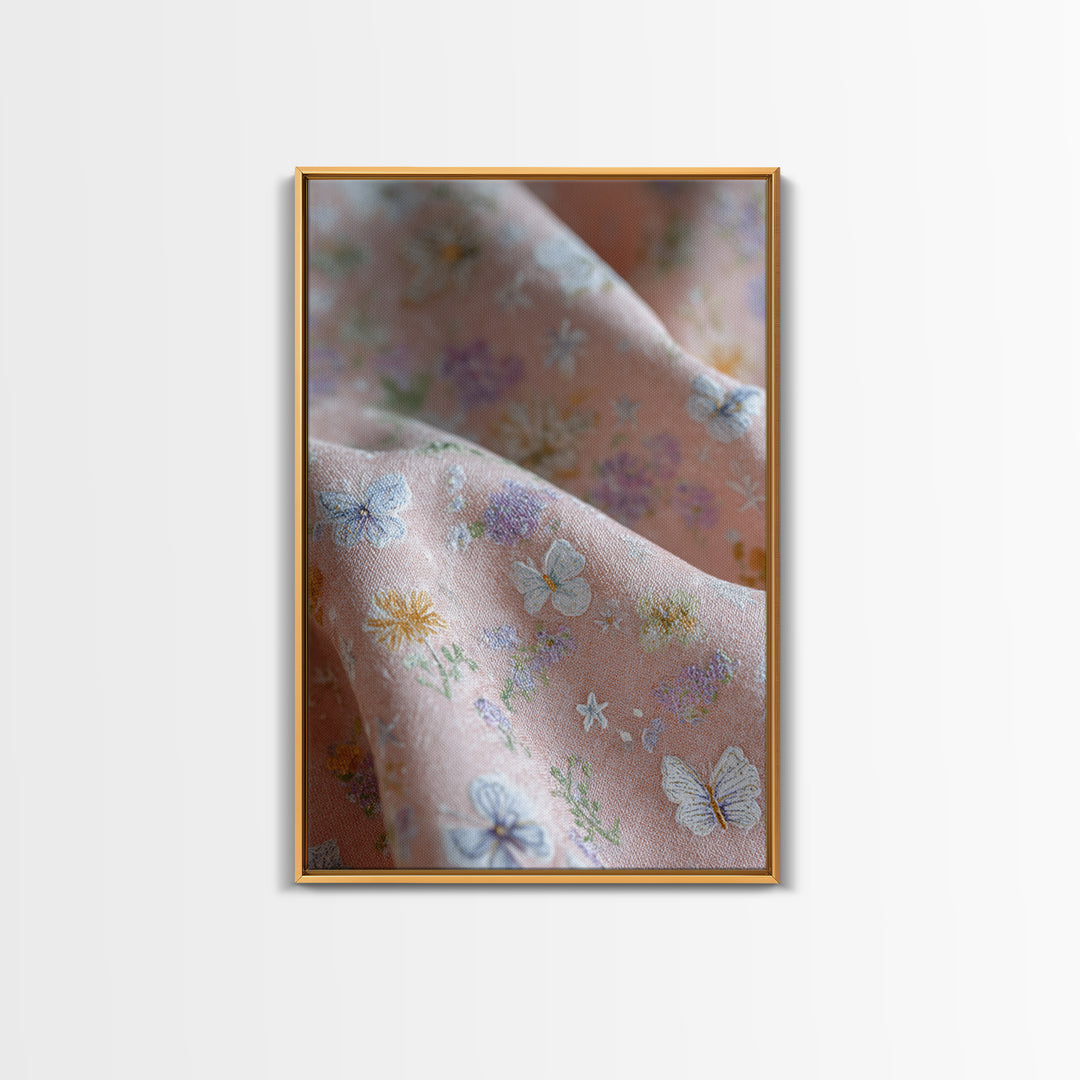 Pastel Butterfly and Wildflower Pattern Framed Canvas Print, Nursery Decor, Home Decor, Fine Art, Nursery, Nursery Art, NDE-2x3-48