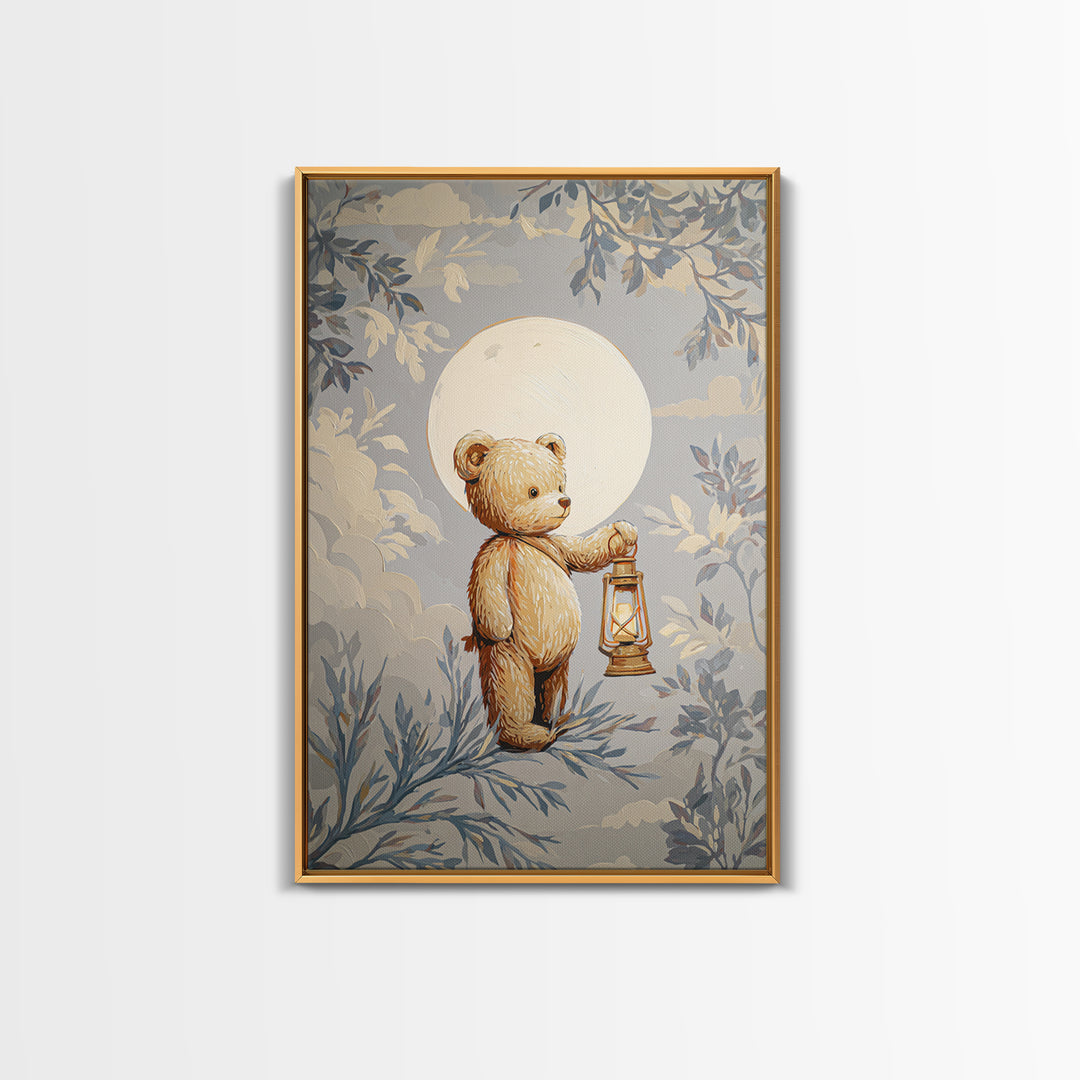Storybook Bear with Little Lantern Canvas Print, Nursery Decor, Playroom Decor, Fine Art, Nursery, Boy Nursery Decor, NDE-2x3-65