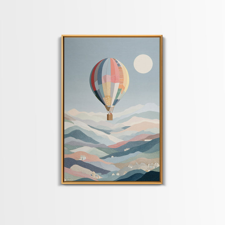 Hot Air Balloon Drifting Framed Canvas Print, Nursery Decor, Playroom Decor, Nursery, Boy Nursery Decor, Gallery Decor, NDE-2x3-68