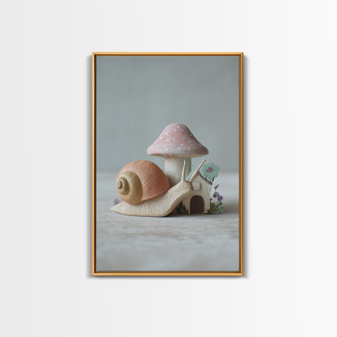 Garden Snail with Mushroom House Canvas Print, Nursery Decor, Fine Art Print, Watercolor Art, Nursery, Printable Wall Art, NDE-2x3-7