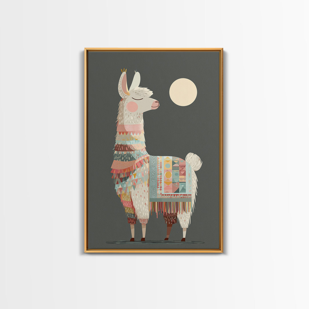Cute Llama with Blanket Pattern Canvas Print, Nursery Decor, Safari Nursery Decor, Nursery, Modern Decor, Fine Art Print, NDE-2x3-77