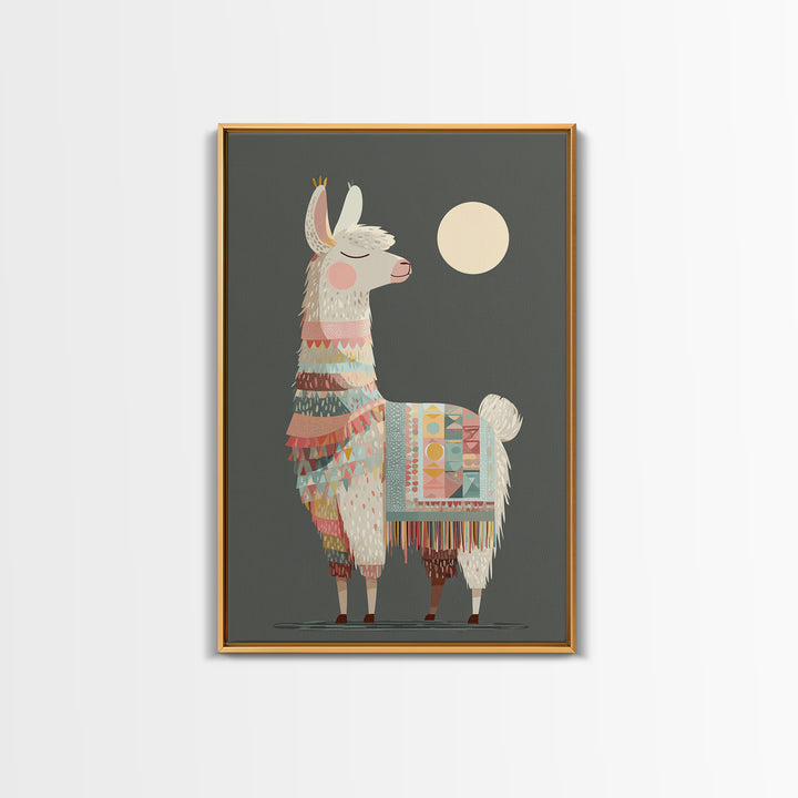 Cute Llama with Blanket Pattern Canvas Print, Nursery Decor, Safari Nursery Decor, Nursery, Modern Decor, Fine Art Print, NDE-2x3-77