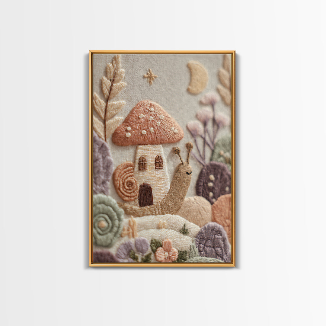 Garden Snail with Mushroom House Canvas Print, Nursery Decor, Nursery Art, Watercolor Art, Nursery, Kids Wall Art, NDE-2x3-79