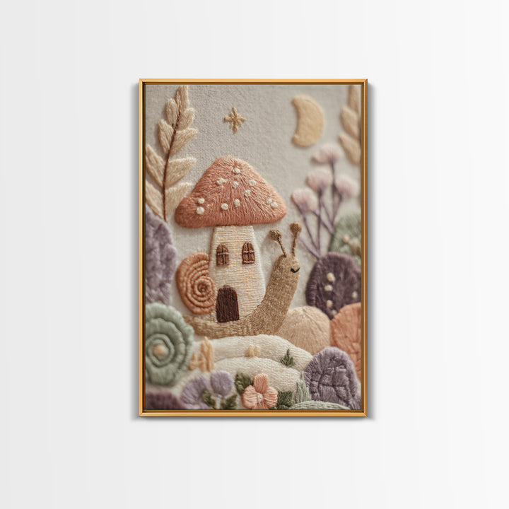 Garden Snail with Mushroom House Canvas Print, Nursery Decor, Nursery Art, Watercolor Art, Nursery, Kids Wall Art, NDE-2x3-79