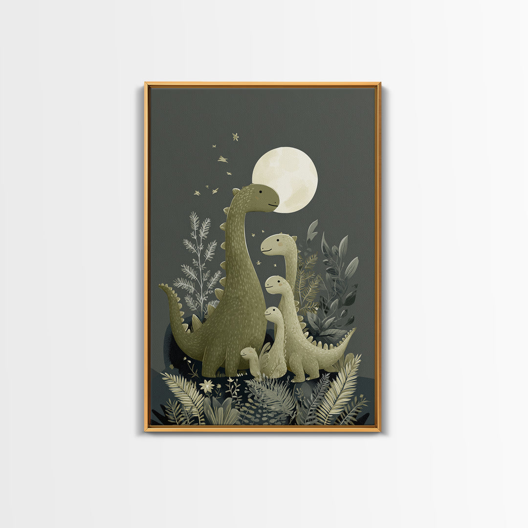 Gentle Dinosaur Family Framed Canvas Print, Nursery Decor, Nursery Wall Decals, Fine Art, Nursery, Textured Painting, NDE-2x3-87