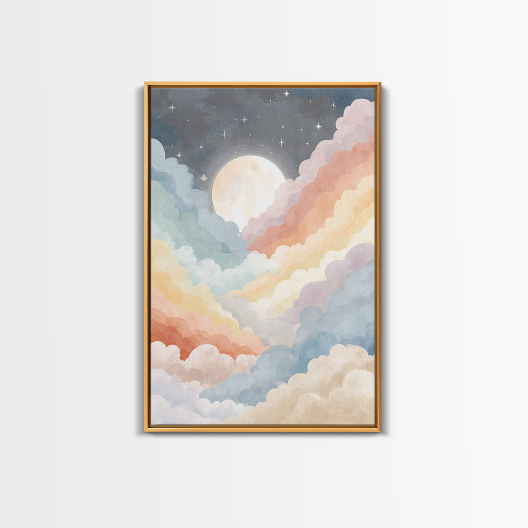 Pastel Rainbow with Soft Cloud Shapes Canvas Print, Nursery Decor, Wall Decal, Abstract Art, Nursery, Wall Light, NDE-2x3-9