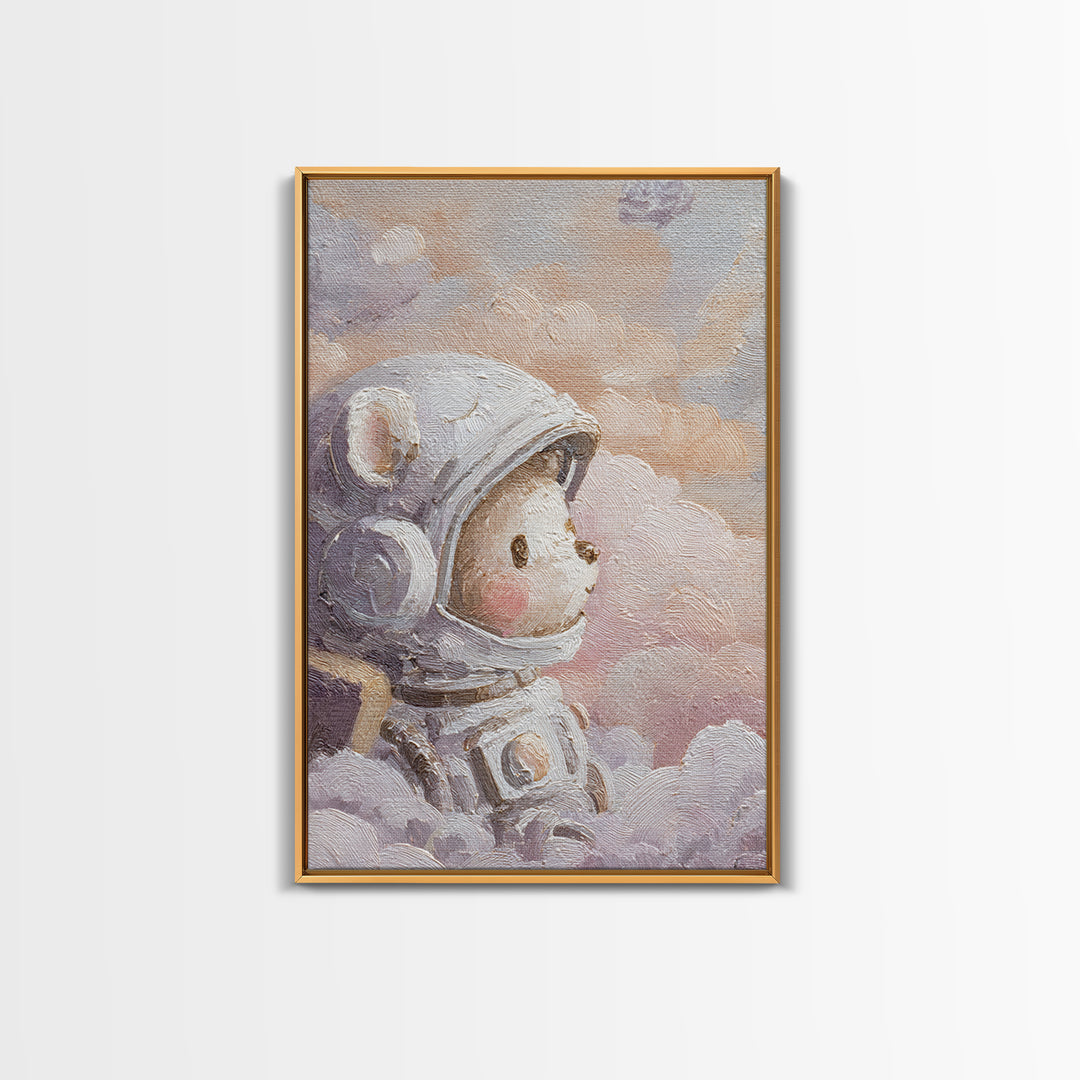 Little Astronaut Bear Canvas Print, Nursery Decor, Nursery Wall Decal, Oil Painting, Nursery, Minimalist Decor, NDE-2x3-95