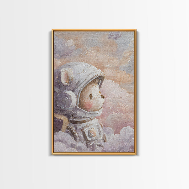 Little Astronaut Bear Canvas Print, Nursery Decor, Nursery Wall Decal, Oil Painting, Nursery, Minimalist Decor, NDE-2x3-95