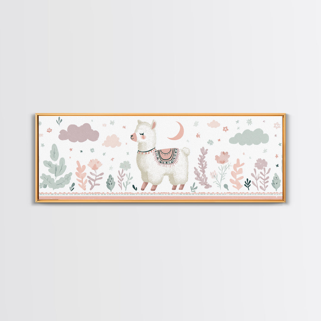 Cute Llama with Blanket Pattern Canvas Print, Nursery Decor, Playroom Decor, Nursery, Boy Nursery Decor, Gallery Decor, NDE-3x1-13
