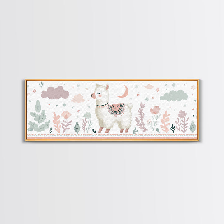 Cute Llama with Blanket Pattern Canvas Print, Nursery Decor, Playroom Decor, Nursery, Boy Nursery Decor, Gallery Decor, NDE-3x1-13