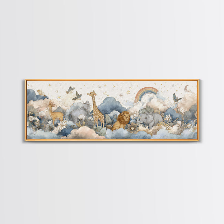 Woodland Animal Parade Framed Canvas Print, Nursery Decor, Nursery Art, Fine Art, Nursery, Kids Wall Art, Nursery Wall Decals, NDE-3x1-18