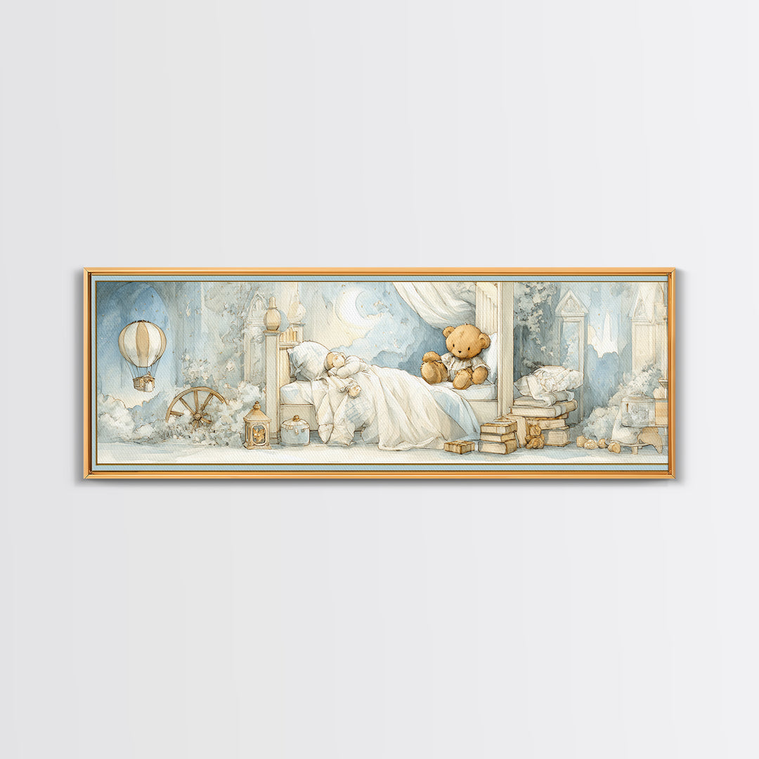 Storybook Bear with Little Lantern Canvas Print, Nursery Decor, Kids Wall Art, Abstract Art, Nursery, Room Decor, NDE-3x1-25